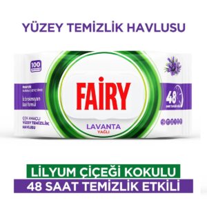 خرید و قیمت دستمال مرطوب چند منظوره سطوح فیری fairy رایحه لوندر بسته 100 عددی