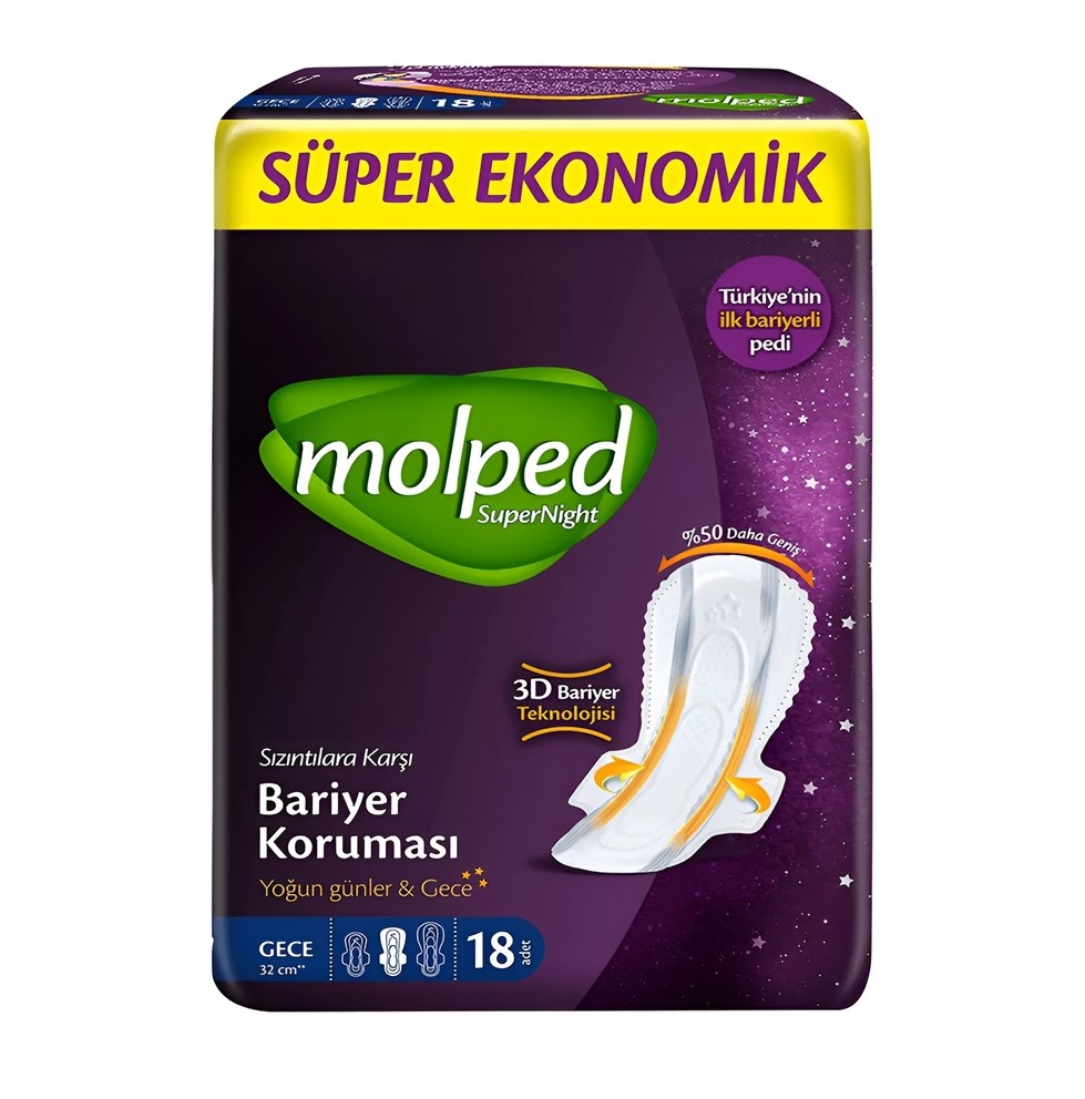 خرید و قیمت نوار بهداشتی مولپد Molped سایز Long مدل superNight بسته 18 عددی