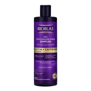خرید و قیمت شامپو ضد ریزش بدون سولفات بیوبلاس BIOBLAS حاوی کافئین و زینک حجم 400 میل