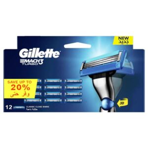 خرید و قیمت تیغ یدک ژیلت Gillette سه لبه مدل Mach 3 Turbo بسته 12 عددی